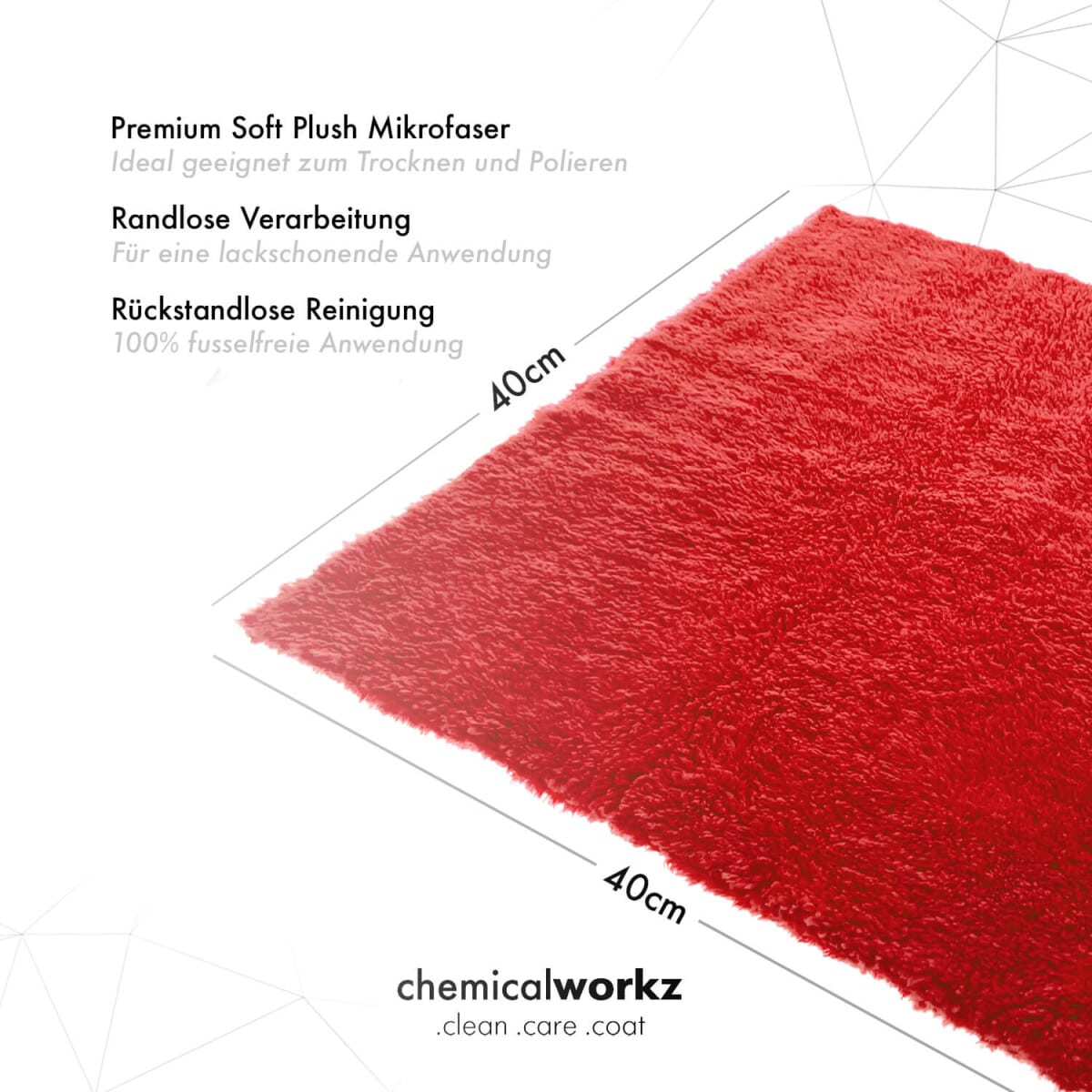 Chemicalworkz Edgeless Soft Touch Towel 500GSM Rot Poliertuch 40×40 Zentimeter